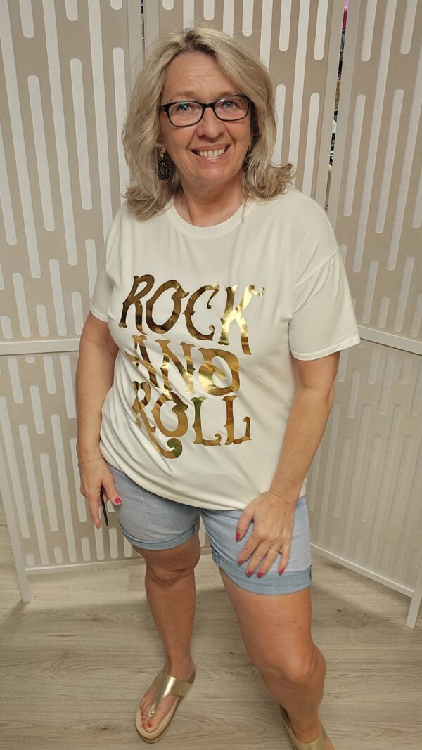 Shirt wit met Gouden letters Rock and roll